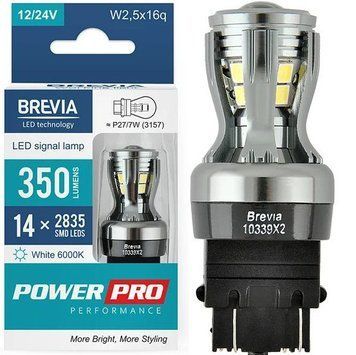 LED автолампа Brevia PowerPro 12/24V P27/7W 350Lm 14x2835SMD CANbus W2,5x16q 2 шт (10339X2) 10339X2 фото