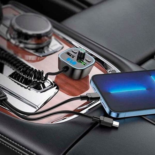 Автомобільний FM модулятор (трансмітер) Borofone Eminency USB QC3.0 Type-C- Lighting USB Дисплей (BC45) 66269 фото