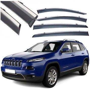 Дефлектори вікон вітровики Benke для Jeep Cherokee V 2013- Хром Молдинг Нержавіюча сталь 3D (BJPZG1423-W/S) 58119 фото