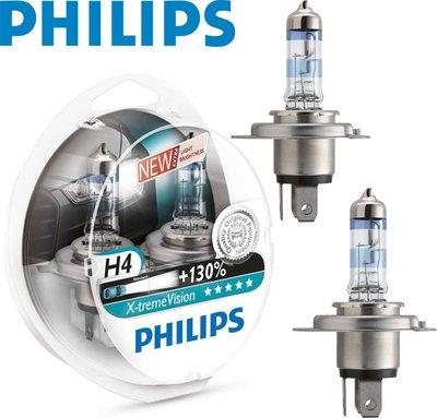 Автолампа галогенна Philips X-treme Vision +130% H4 12V 55W 2 шт (12342XV+S2) 00000056593 фото