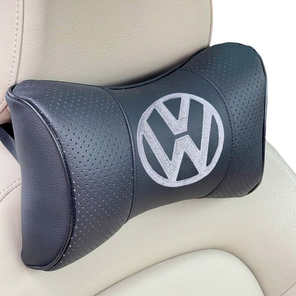 Подушка на підголовник з логотипом Volkswagen екошкіра Чорна 1 шт 9784 фото