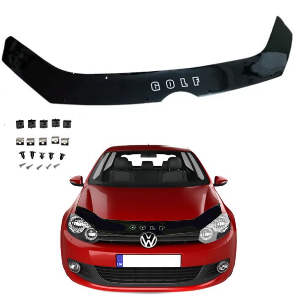 Дефлектор капота мухобойка Volkswagen Golf VI 2008-2014 Євро кріплення Voron Glass 73069 фото