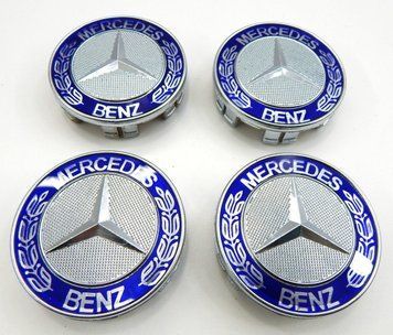 Эмблемы колес Mercedes (Хром + Синие) 75 мм 4 шт 90063 фото