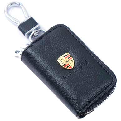 Ключница чехол автомобильная для ключей с логотипом Porsche Черный (Тисненая кожа) 67641 фото