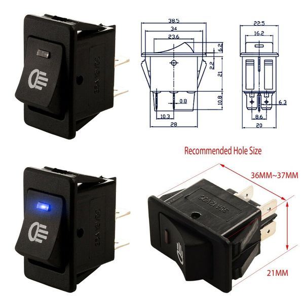 Кнопка Перемикач клавішний 12V (On/Off) 4 Контакт 20,2x34,2 мм Червоне Підсвічування (Q3678) 66016 фото