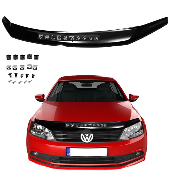 Дефлектор капота мухобойка Volkswagen Jetta VI 2010-2018 Євро кріплення Voron Glass 73070 фото