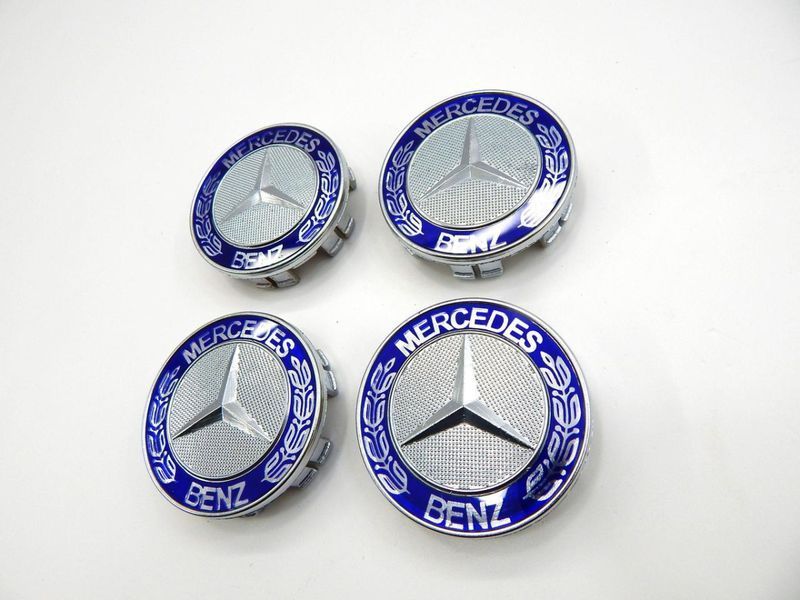 Эмблемы колес Mercedes (Хром + Синие) 75 мм 4 шт 90063 фото