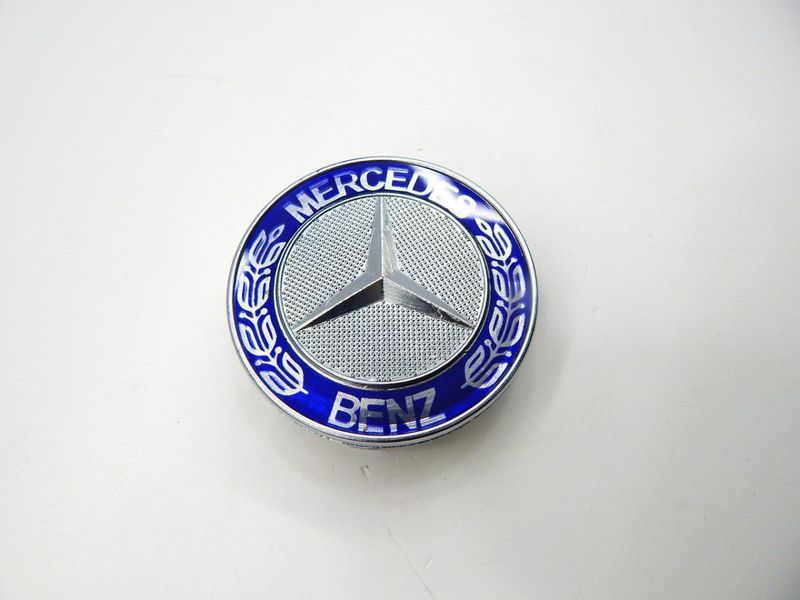 Эмблемы колес Mercedes (Хром + Синие) 75 мм 4 шт 90063 фото