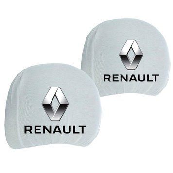 Чохли для підголівників Універсальні Renault Білі Кольоровий логотип 2 шт 26319 фото