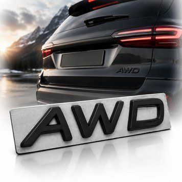 Емблема напис AWD чорна 80х19 мм метал (на скотчі) 95670 фото