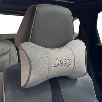 Подушка на подголовник с логотипом Jeep Экокожа 3D Цветной лого Серые-Серый кант 1 шт 91594 фото