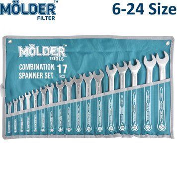 Набор ключей комбинированных рожково накидных MOLDER 6-24 мм 17 шт Оригинал (MT58117) MT58117 фото