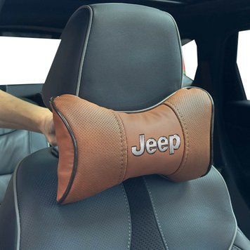 Подушка на подголовник с логотипом Jeep Экокожа 3D Цветной лого Коричневые-Коричневый кант 1 шт 91595 фото
