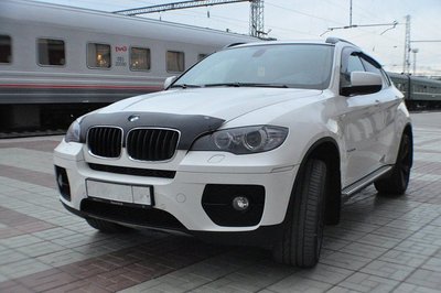 Дефлектор капоту мухобійка для BMW X5/X6, (E70) 2007-короткий, темний 3965 фото