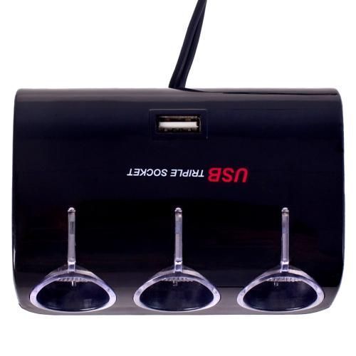 Автомобильный разветвитель прикуривателя VOIN 3 выхода 1USB 1000mA 12/24V (SC-3073) 94863 фото