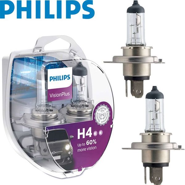 Автолампа галогенная Philips Vision Plus +60% H4 12V 60/55W 3300K 2 шт (12342VPS2) 23638 фото