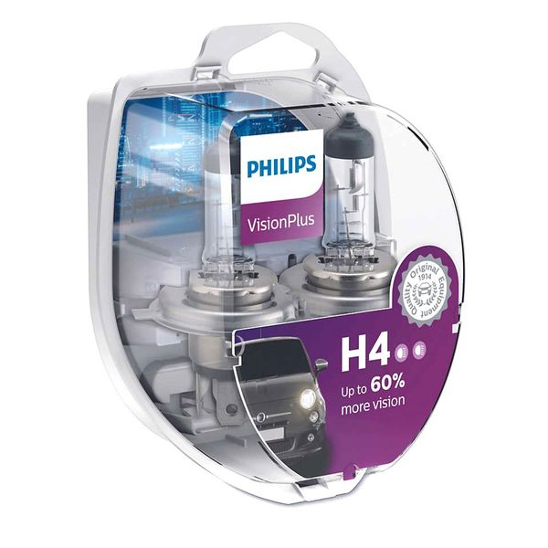 Автолампа галогенная Philips Vision Plus +60% H4 12V 60/55W 3300K 2 шт (12342VPS2) 23638 фото