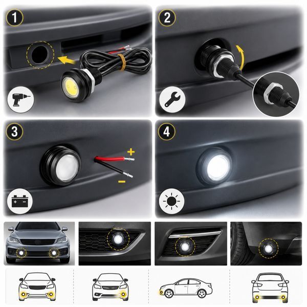 LED Денні ходові вогні ДХО очі на скотчі D20 мм 1.5W 12V Білі 2 шт 49841 фото