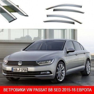 Дефлекторы окон ветровики Benke для Volkswagen Passat B8 седан 2015- Хром Молдинг Из Нержавеющей Стали 3D / Европа 33482 фото