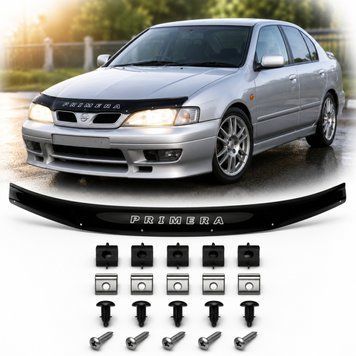 Дефлектор капота мухобойка Nissan Primera (P11) 1999-2001 Євро Кріплення Vip Tuning (OP12) 7002 фото