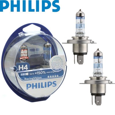 Автолампа галогенна Philips Racing Vision +150% H4 12V 60/55W 2 шт (12342RVS2) 56271 фото