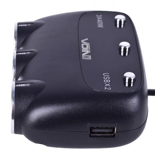 Автомобильный разветвитель прикуривателя VOIN 3 выхода 2400mA 12/24V Провод и Вольтметр (SC-3003) 94865 фото