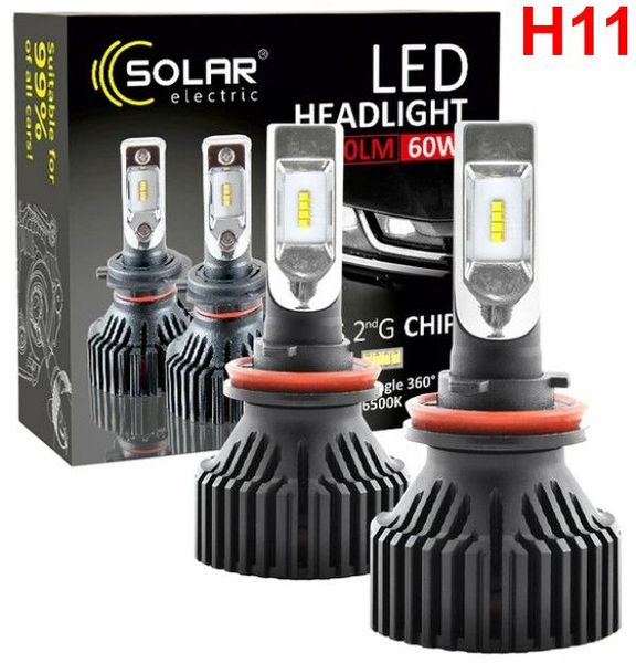 LED лампы автомобильные Solar H11 12/24V 60W 6500K 8000Lm IP65 радиатор и кулер (8311) 39450 фото