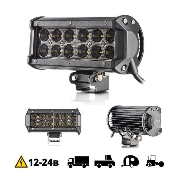 Фара LED Балка Лидер 165x75x55 mm / 36W / 3W*12 / 10-30V / Дальний (D-36W Black) 60668 фото