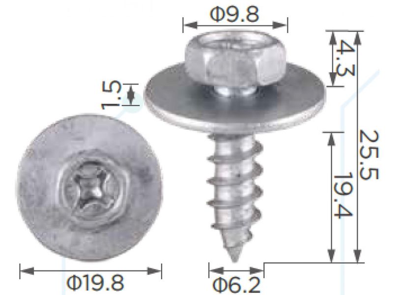 Саморез с шайбой Toyota, Mercedes (9015960383, 90159A0010, 9015960431, A0009906)H2008) 68135 фото