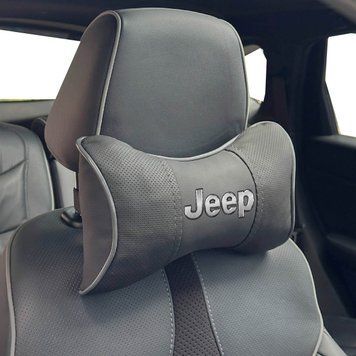 Подушка на подголовник с логотипом Jeep Экокожа 3D Цветной лого Черные-Серый кант 1 шт 91598 фото
