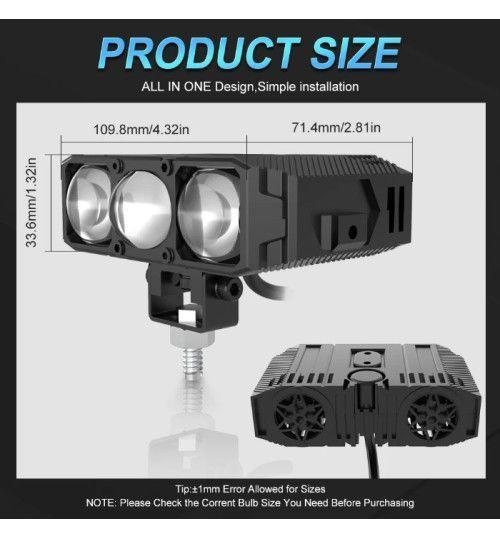 LED Фара Світлодіодні три лінзи 85W 8500Lm 6500K / 3200K DC9-30V IP66 (E06L) 1шт 101107 фото