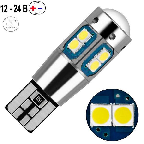 Автолампа світлодіодна LED 12V T10 Лінза 600Lm (Canbus Оманка) Білий Світло 1 шт 63481 фото