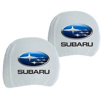 Чохли для підголівників Універсальні Subaru Білі Кольоровий логотип 2 шт 26324 фото