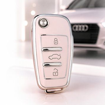 Чохол ключа №4 Audi рожевий+хромоване обрамлення (3 кнопки) TPU 95953 фото