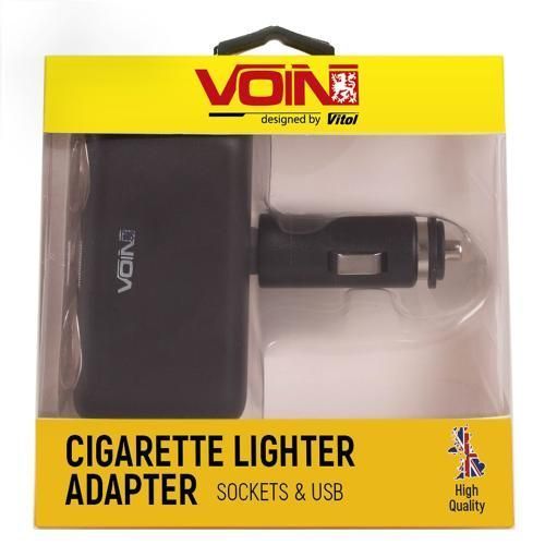 Автомобільний розгалужувач прикурювача VOIN 2 виходу 2USB 2400mA 12/24V Кутовий (SC-2004) 94867 фото