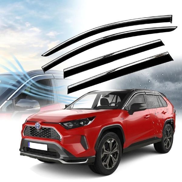 Дефлектори вікон вітровики Benke для Toyota Rav 4 2018- Антихром (Тенмний Молдинг Нержавіюча сталь 3D) 66259 фото