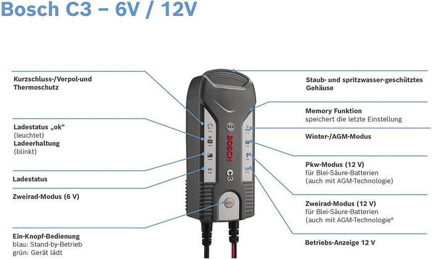 Зарядное устройство для автомобильного аккумулятора Bosch C3 (0 189 999 03M) 56241 фото