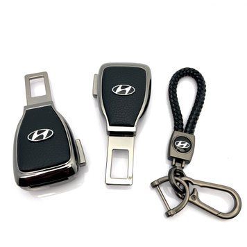 Набір авто для Hyundai №2 / Заглушка перехідник ремня безпеки та брелока з логотипом Темний хром 39502 фото