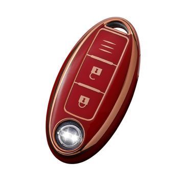 Чехол ключа Nissan Красный золотая окантовка (3 кнопки) TPU 96065 фото
