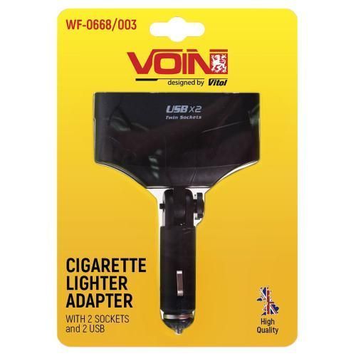 Автомобильный разветвитель прикуривателя VOIN 2 выхода 2USB 2400mA 12/24V Угловой (WF-0668/003) 94868 фото