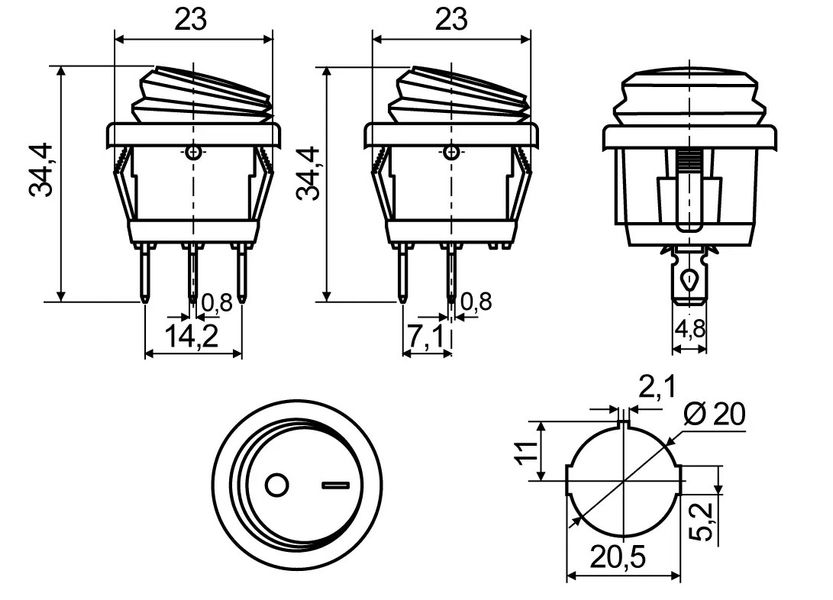 LED Кнопка Клавишный переключатель Круглая 12V ON-OFF 34x23 мм Герметичная (Зеленая Подсветка) №118 65957 фото