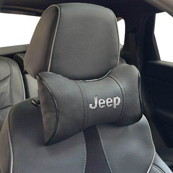 Подушка на подголовник с логотипом Jeep Экокожа 3D Цветной лого Черные-Черный кант 1 шт 91601 фото
