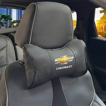 Подушка на підголівник з логотипом Chevrolet Екошкіра 3D Кольоровий лого Чорна-Чорний кант 1 шт 91760 фото
