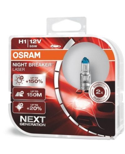 Автолампа галогенна Osram Night Breaker Laser +150% 12V H1 55W Оригінал 2 шт (64150 NL-BOX) 51775 фото