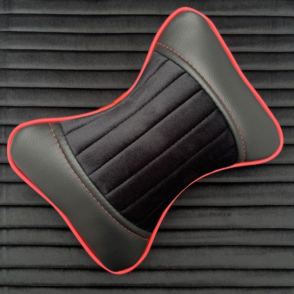 Накидки на передние сидения Алькантара Napoli Premium Черные Красный кант 2 шт 32545 фото