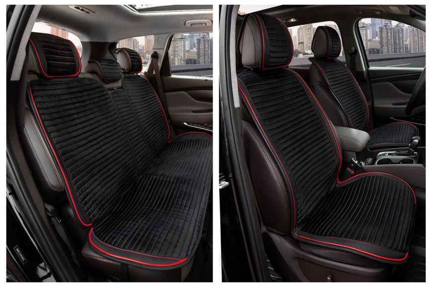 Накидки на передние сидения Алькантара Napoli Premium Черные Красный кант 2 шт 32545 фото