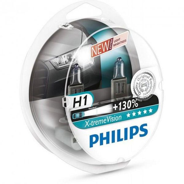 Автолампа галогенна Philips X-treme Vision +130% H1 12V 55W 2 шт (12258XV+S2) 56591 фото