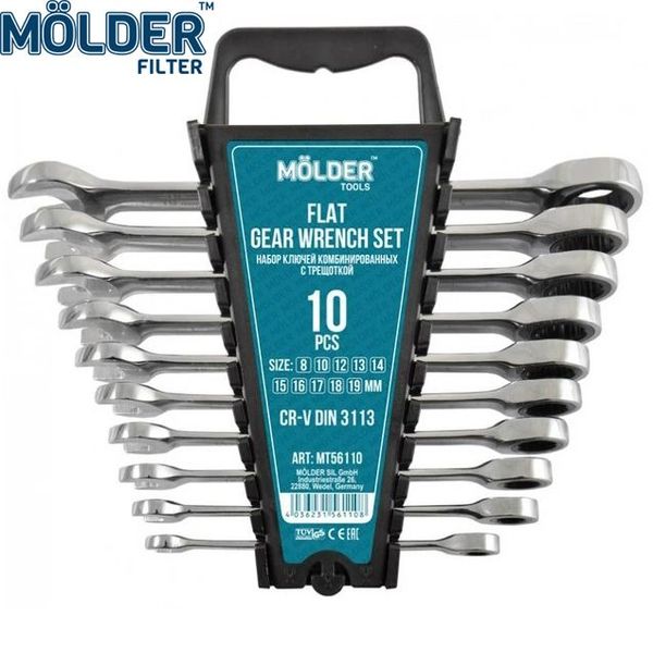 Набір ключів комбінованих Molder з тріскачкою 8-19 мм 10 шт Оригінал (MT56110) MT56110 фото