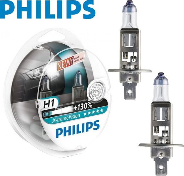 Автолампа галогенна Philips X-treme Vision +130% H1 12V 55W 2 шт (12258XV+S2) 56591 фото