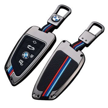 Чохол ключа Bmw графітовий матовий з декоративними смужками у стилі Bmw M карабін (метал) 94613 фото